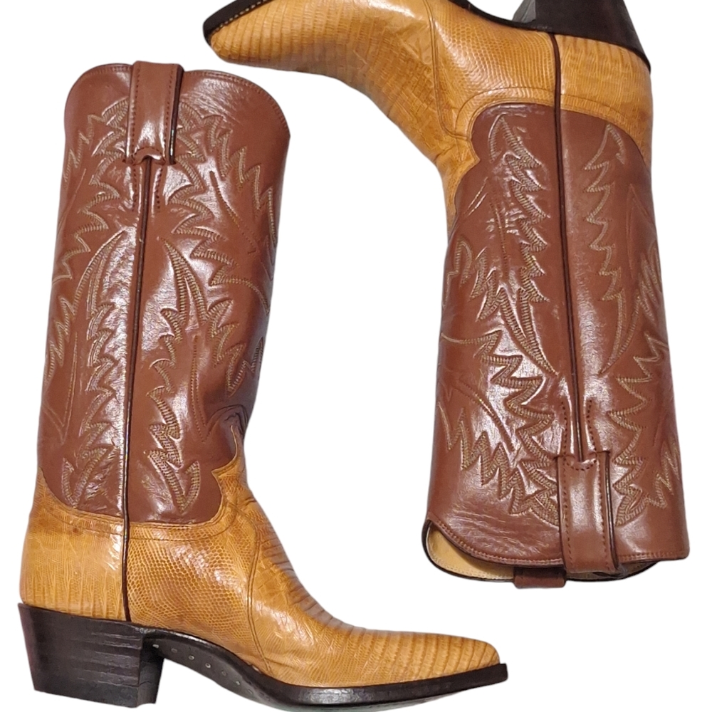 New Vintage Justin Made In USA Exotic Lizard Cowboy Boots Size 5A Style M3420 - Picture 1 of 15